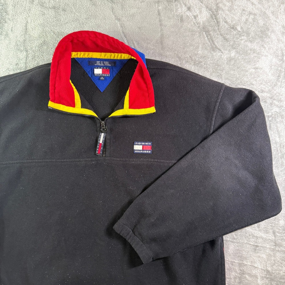 VTG 90's Tommy Hilfiger Fleece Pullover Quarter Zip Color Block Trim XL